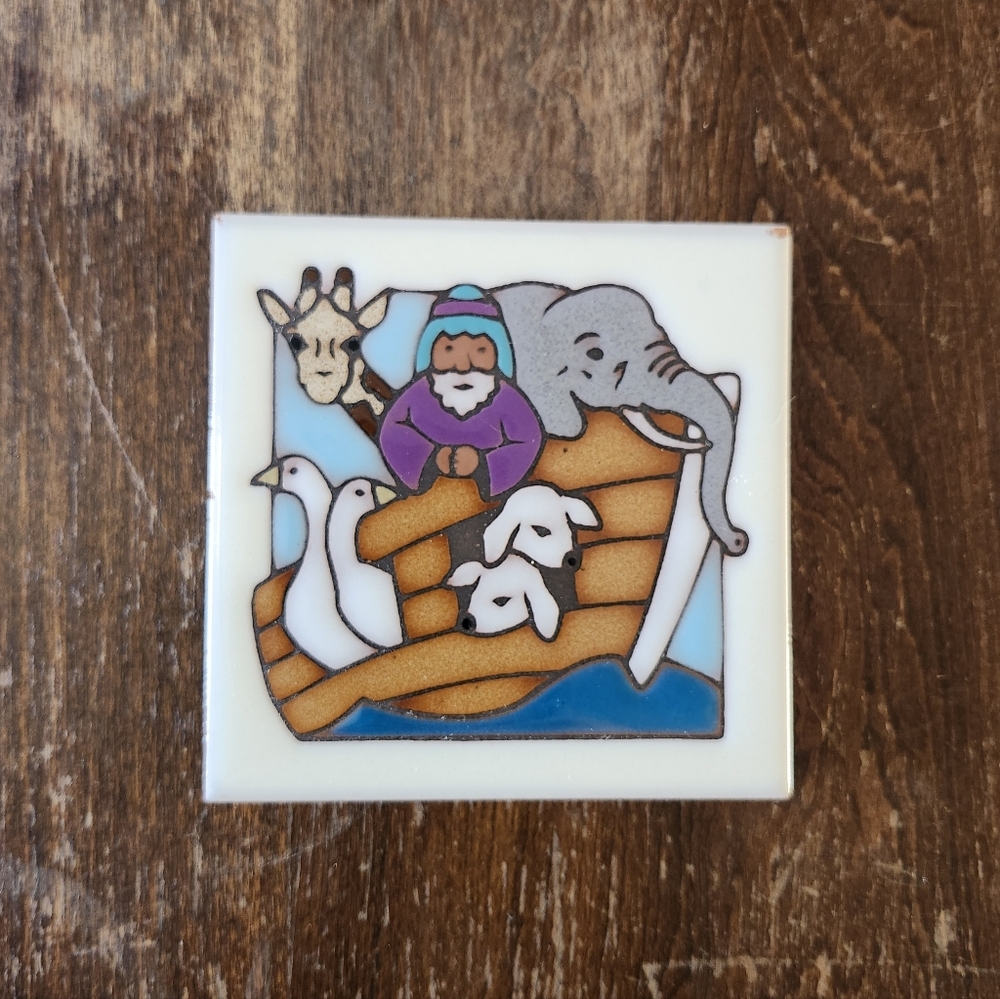 Vintage Masterworks Noah's Ark Animals Ceramic Art Tile Trivet